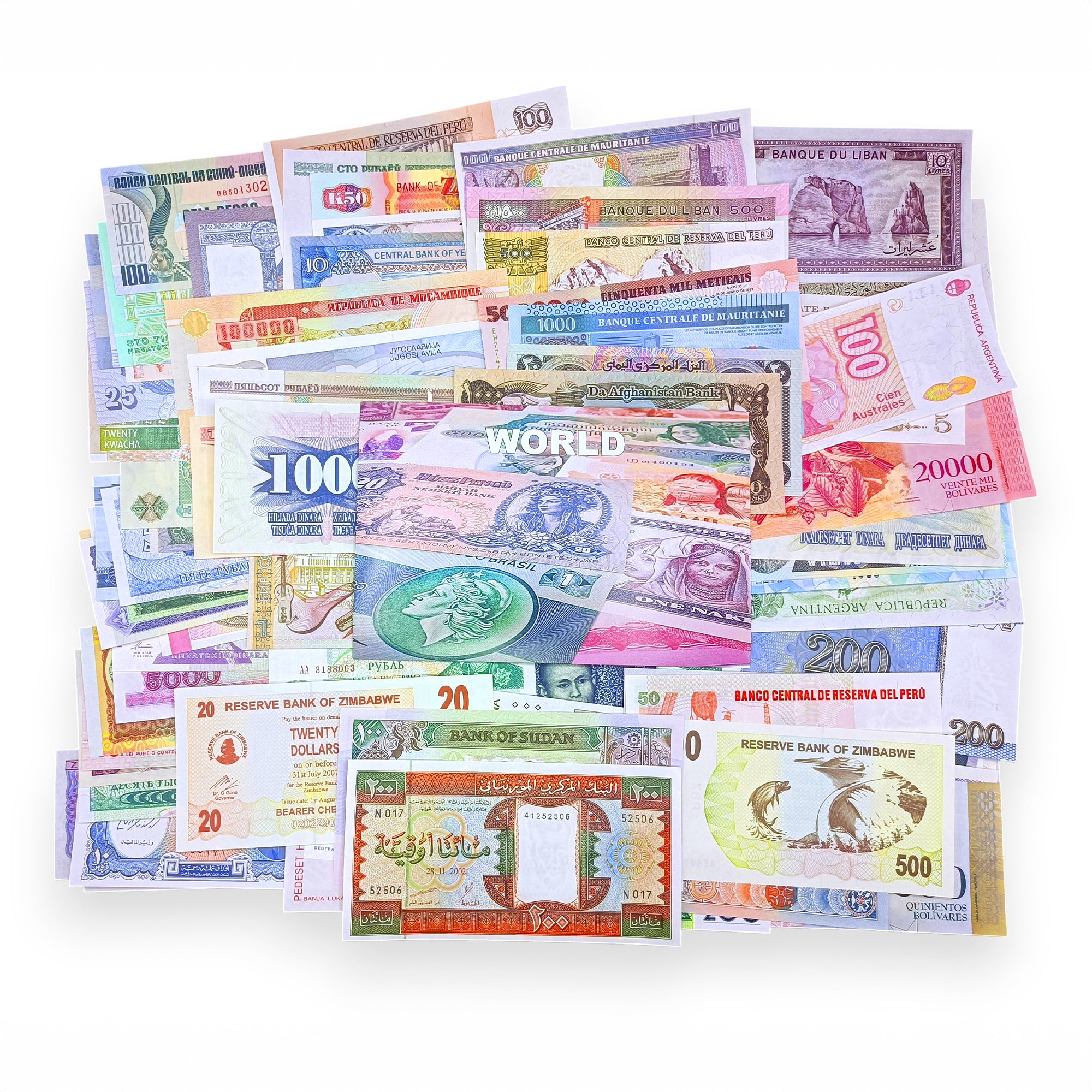 100 billetes auténticos de todo el mundo | Certificados