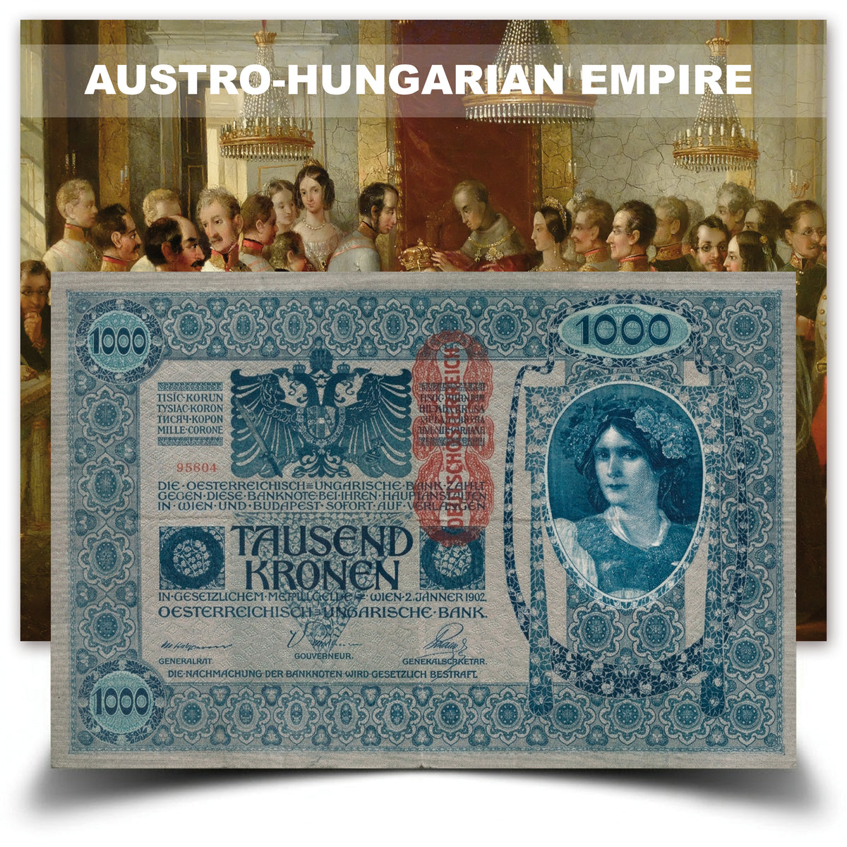 Billete auténtico del Imperio Austrohúngaro 1902 - Los 9 idiomas | Certificado