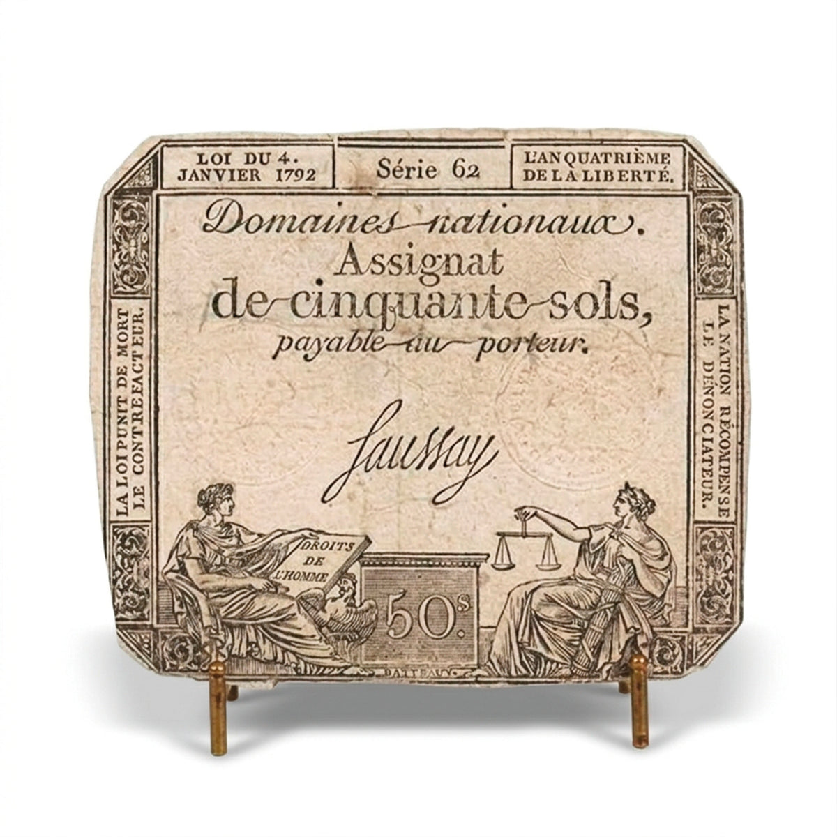Billete auténtico de la Revolución Francesa 1792 - 1793 | Certificado