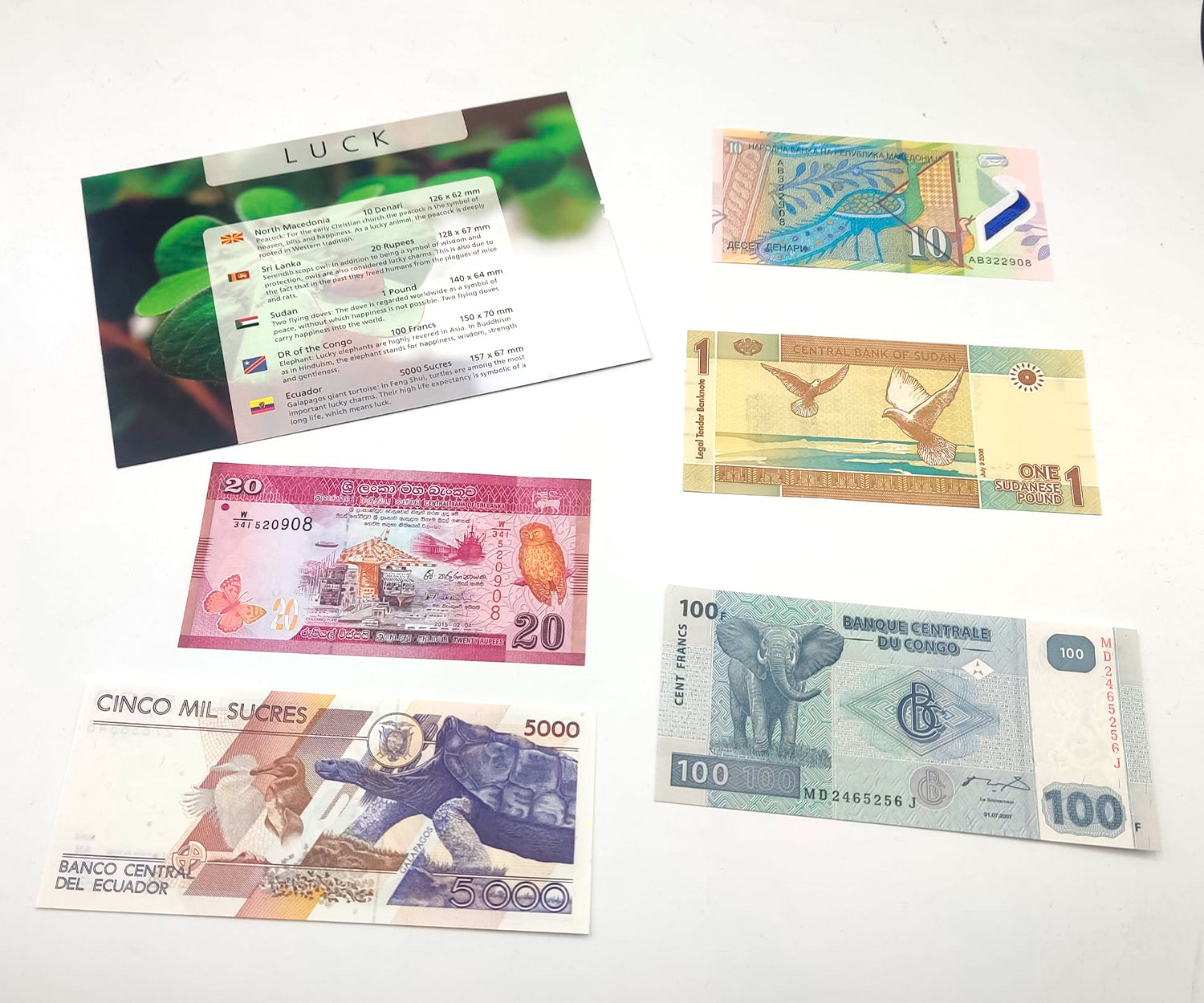 World Banknotes – Collection of 5 Authentic Lucky Notes