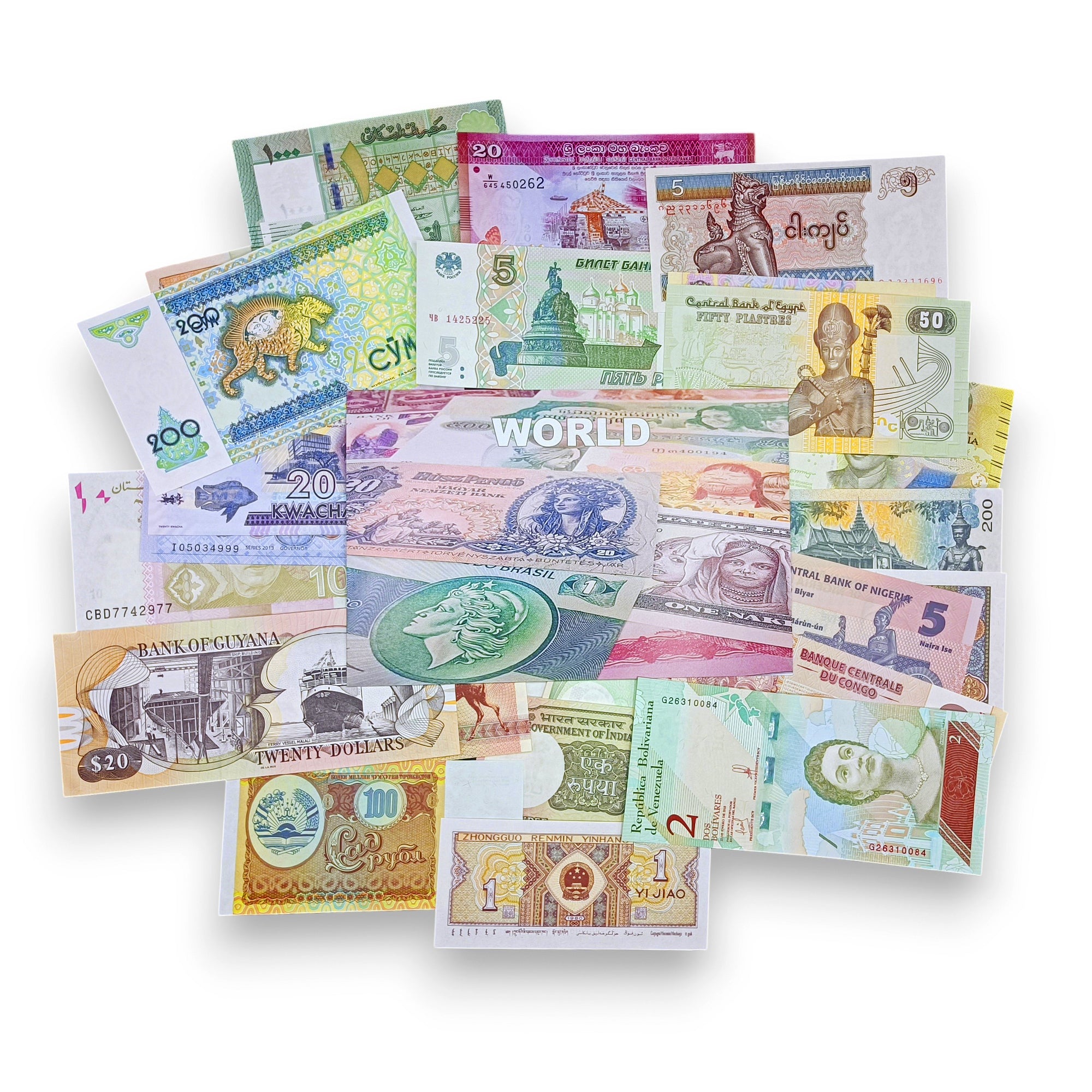 25 billetes auténticos de todo el mundo | Certificados