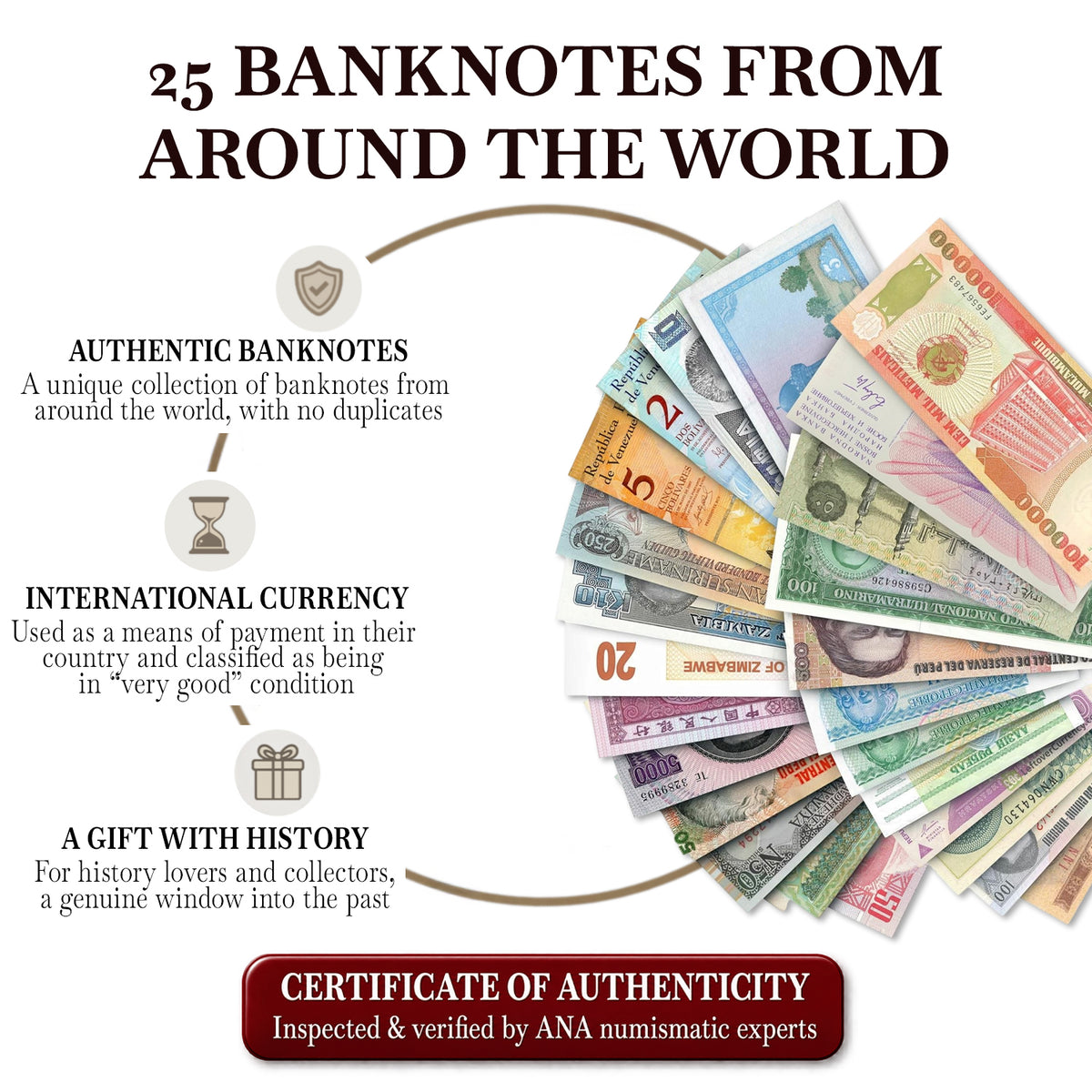 25 echte Banknoten aus aller Welt | Zertifiziert