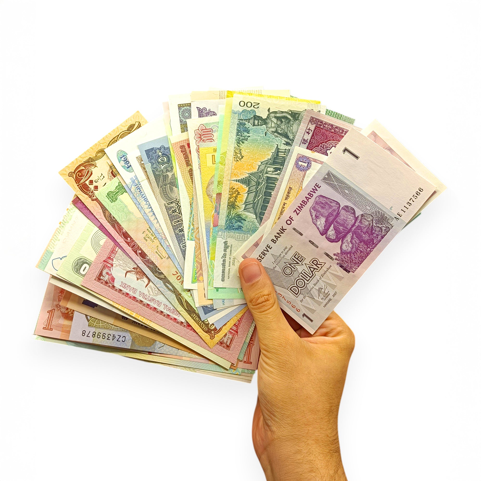 50 billetes auténticos de 50 Países Diferentes | Certificados