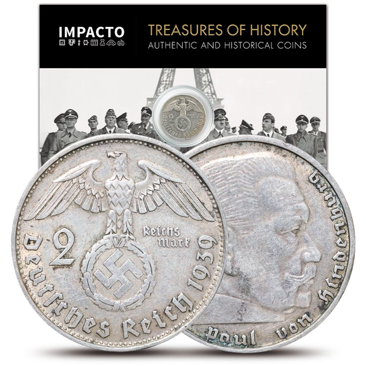 Moneda auténtica de Plata de la Segunda Guerra Mundial - Los 2 Marcos Nazis (1936-1939) | Certificada