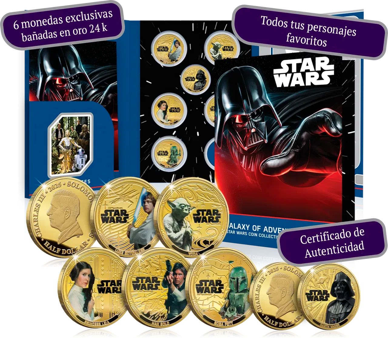 Monthly subscription - 6 authentic coins plated in 24K gold - First delivery Star Wars 2025 | Official Product