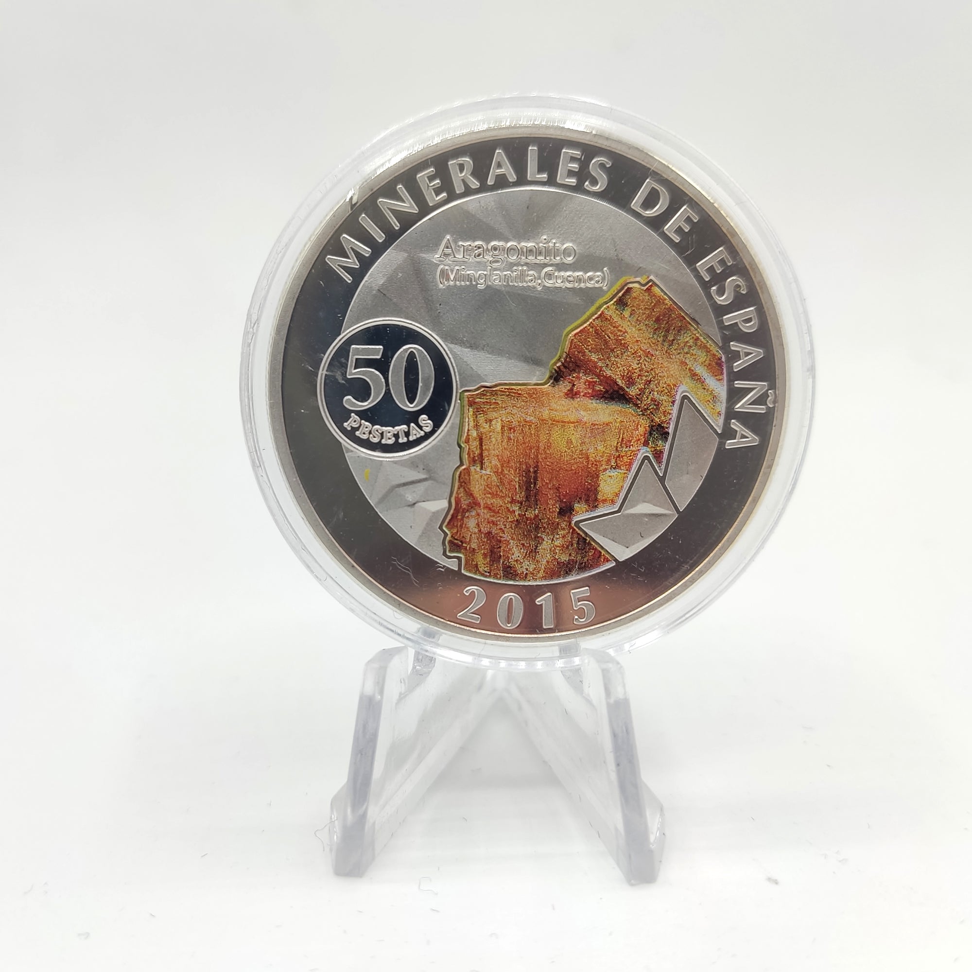 Minerales de España. Medalla bañada en plata conmemorativa 2015. Aragonito