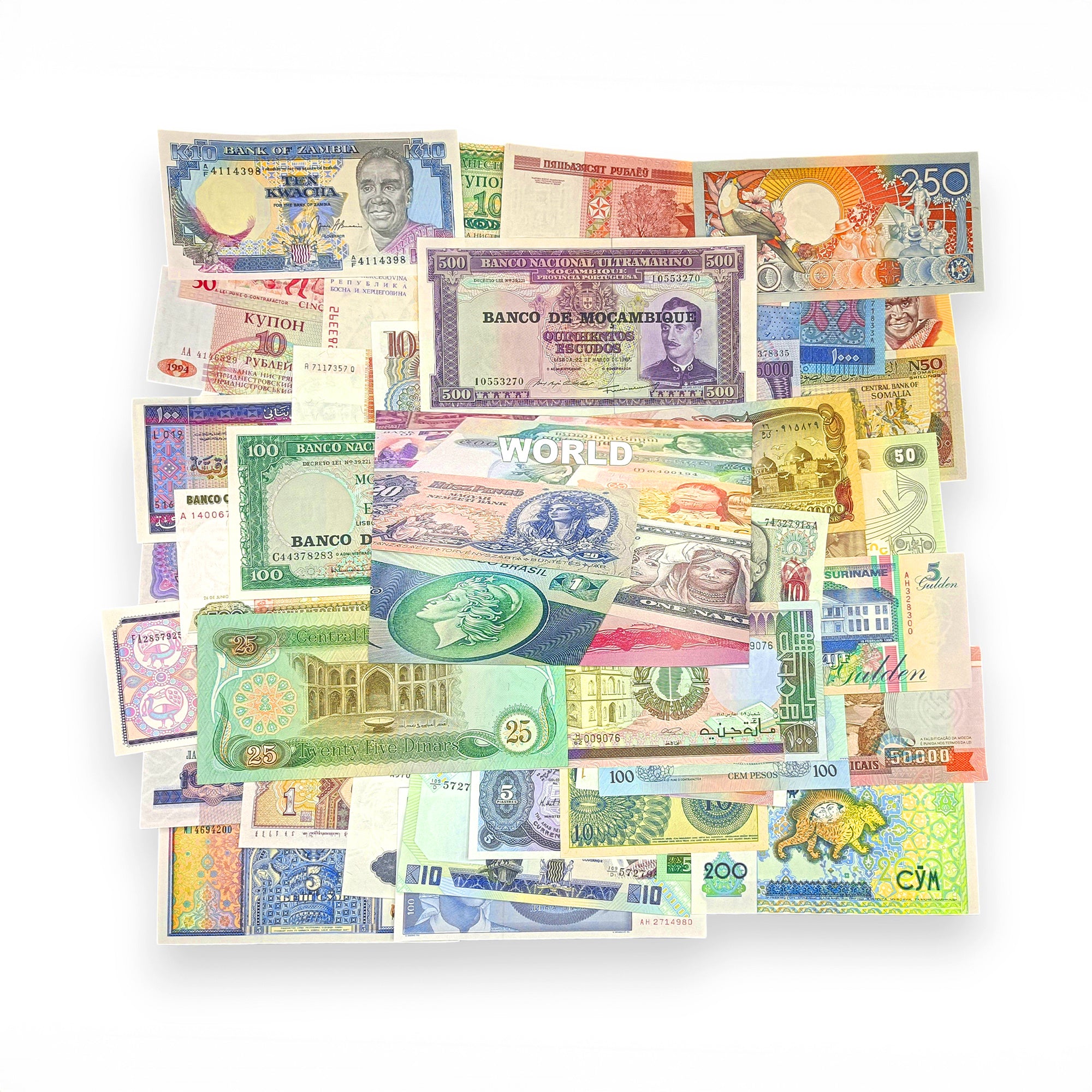 50 billetes auténticos de todo el mundo | Certificados