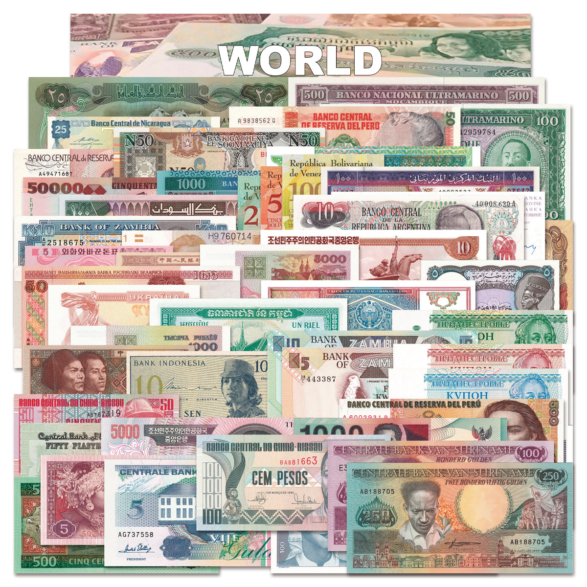 50 echte Banknoten aus aller Welt | Zertifiziert