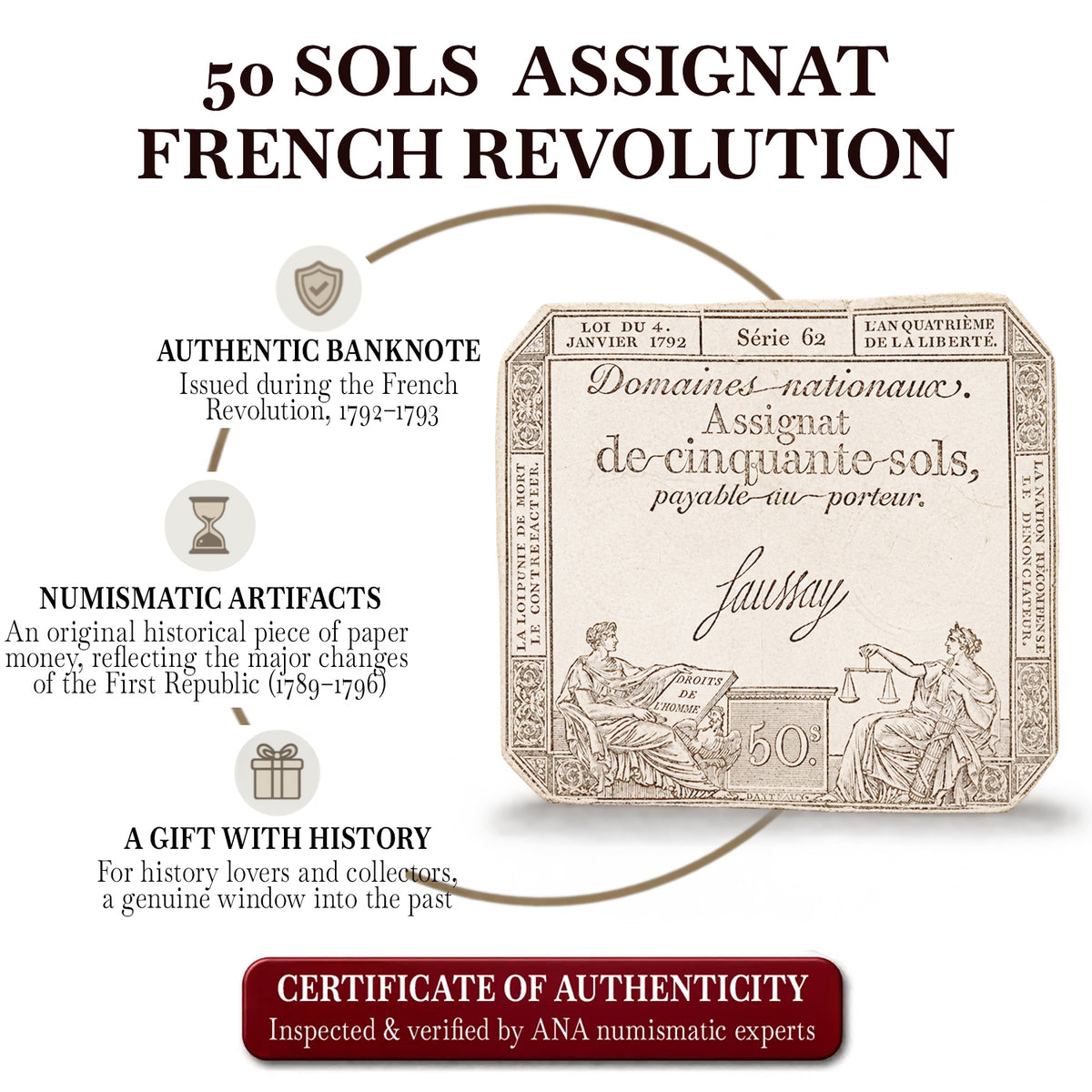 Billete auténtico de la Revolución Francesa 1792 - 1793 | Certificado