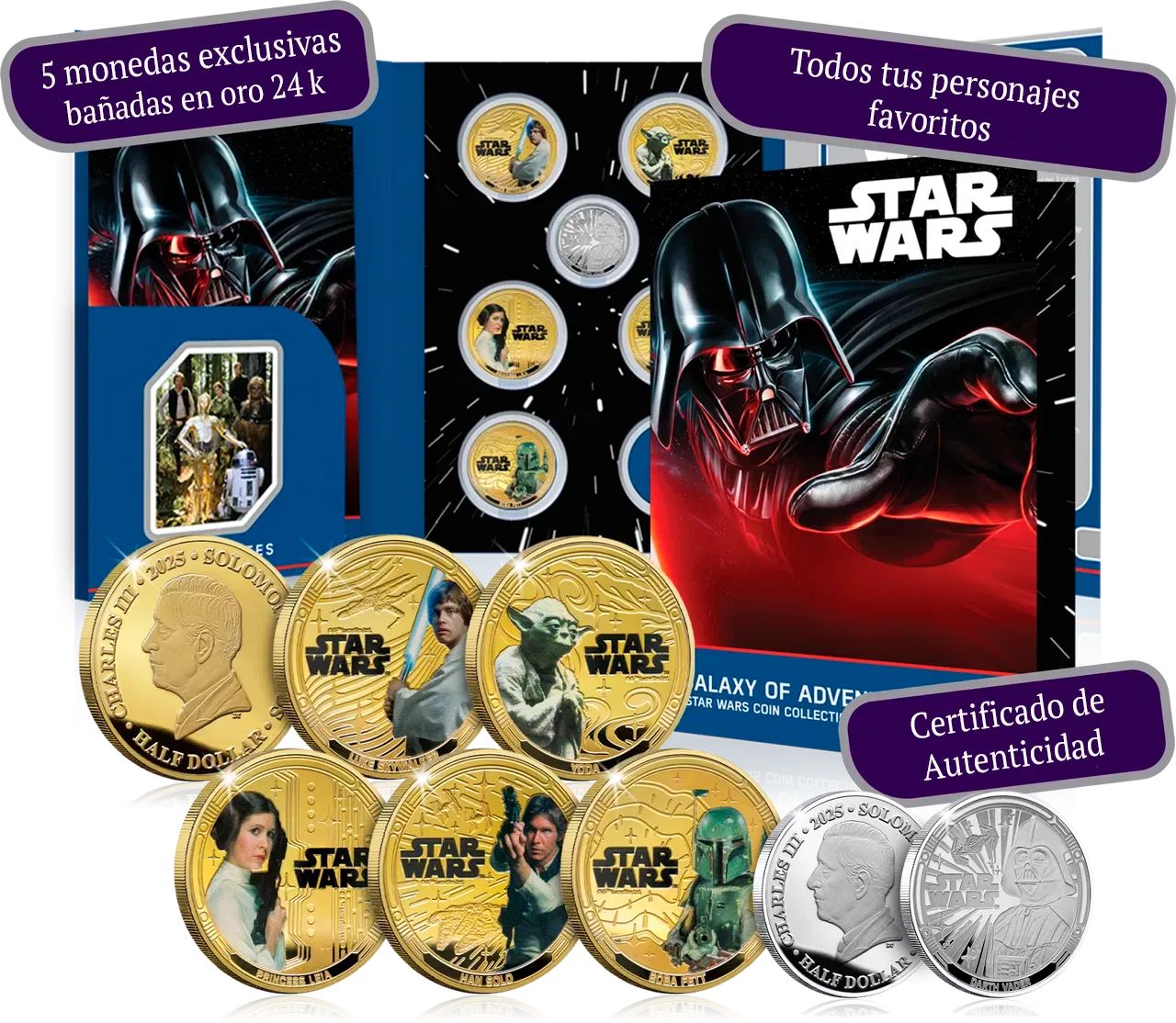Monthly subscription - 6 authentic coins plated in 24K silver and gold - First delivery Star Wars 2025 | Official Product
