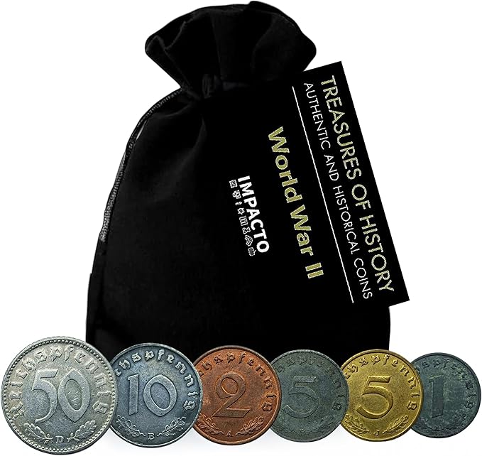 6 monedas auténticas de la Segunda Guerra Mundial - Tercer Reich en bolsa (1936-1945) | Certificadas