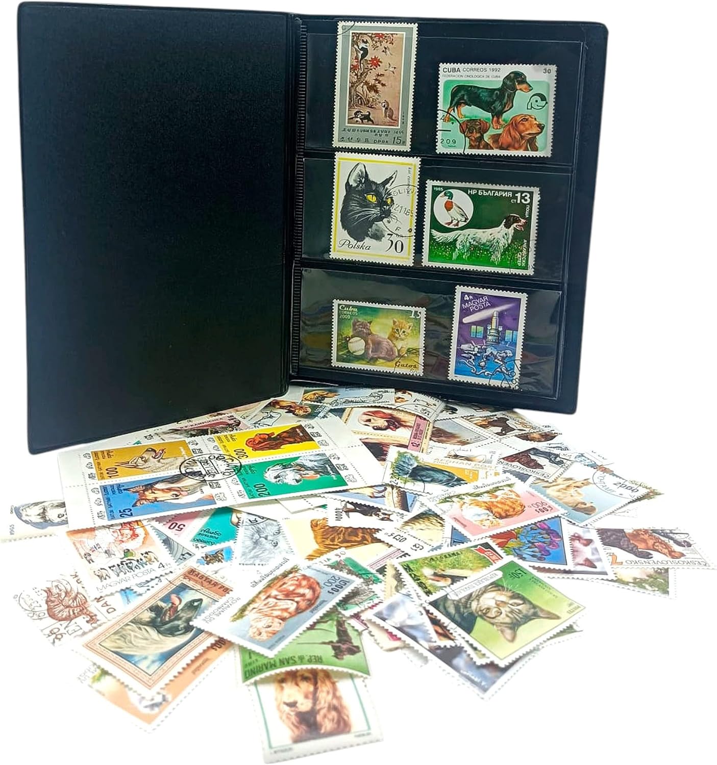 100 Dog & Cat Stamps Collection | Collector Album Included