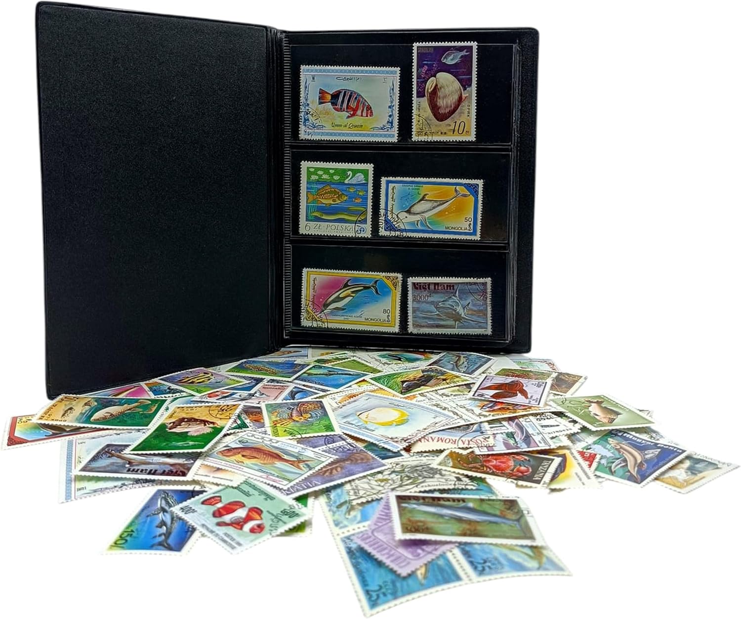 100 Aquatic Animal Stamps | Collector Album Included