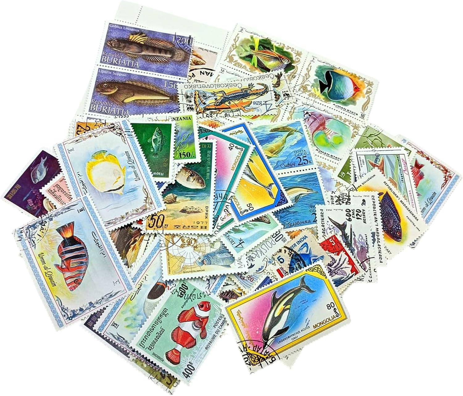 100 Aquatic Animal Stamps | Collector Album Included