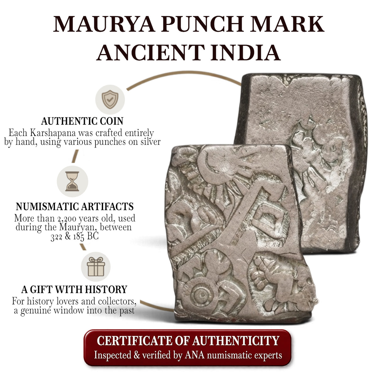 Moneda de plata Maurya Punch Mark (c. 322–185 a. C.) – Auténtica moneda de plata de la antigua India