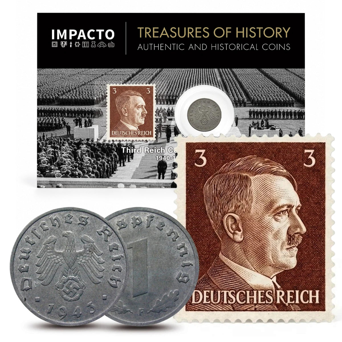 Moneda y sello originales de la Segunda Guerra Mundial | Alemania, 1936–1945, con certificado de autenticidad