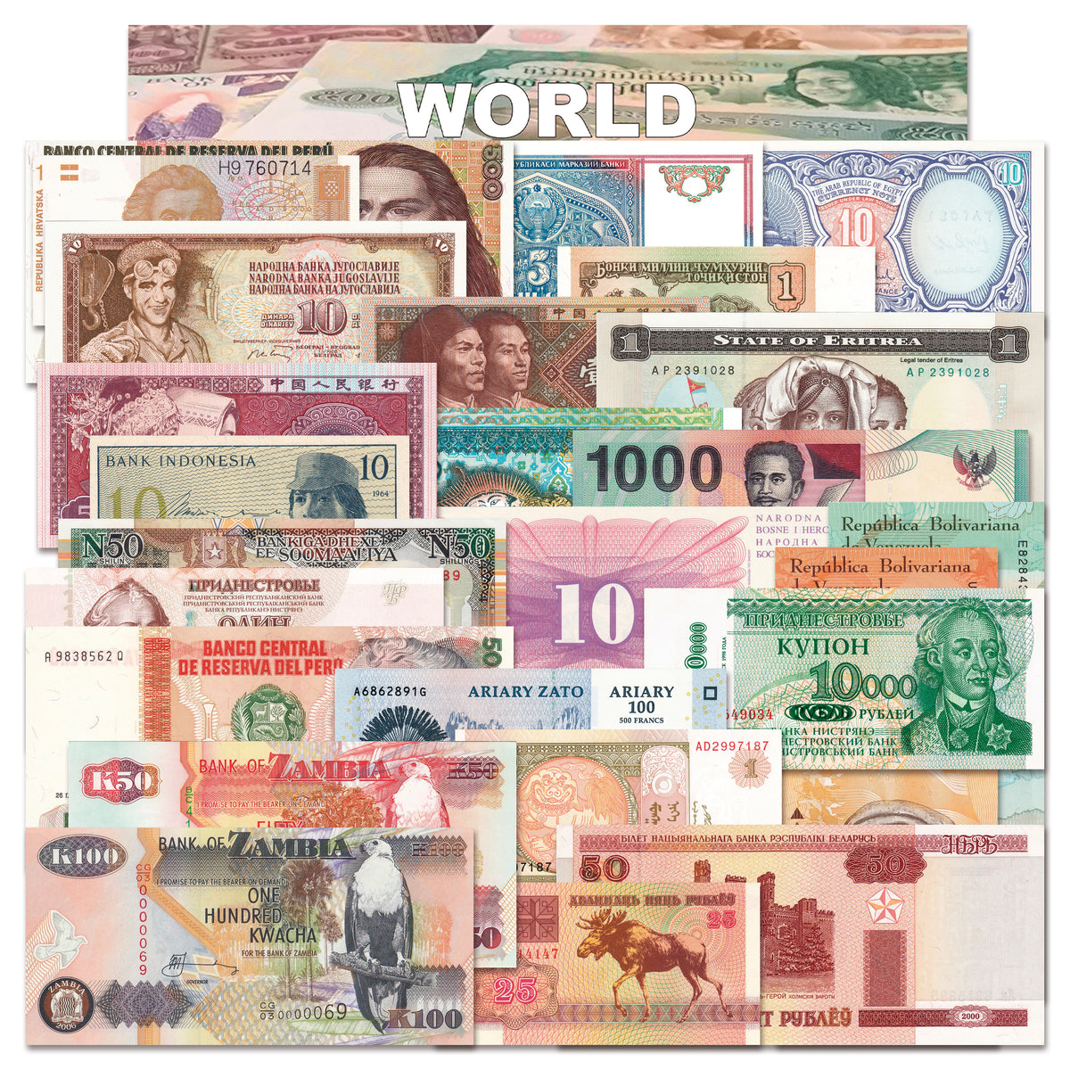 25 billetes auténticos de todo el mundo | Certificados