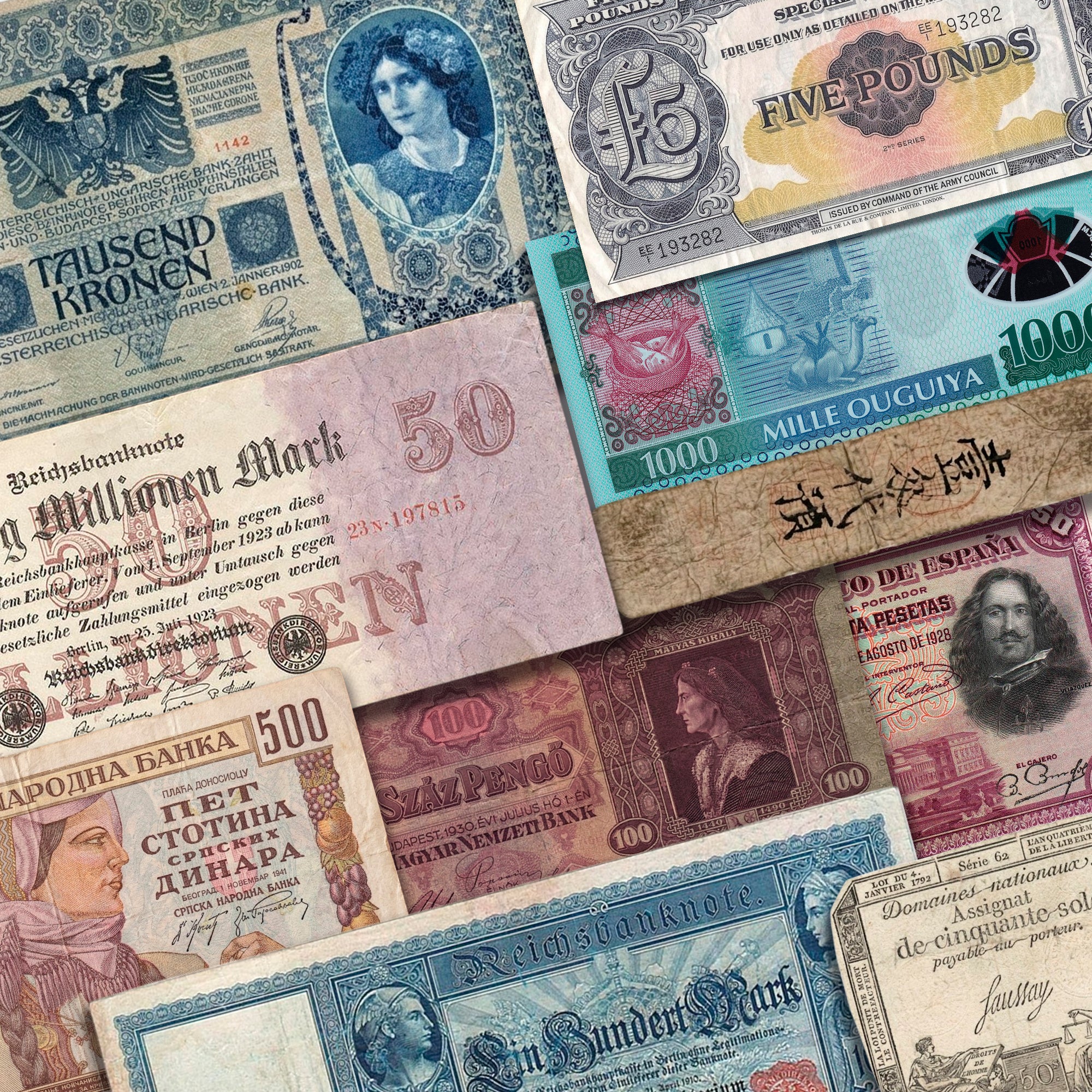 10 billetes auténticos - Colección de 4 Siglos 1792-2014 | Certificados