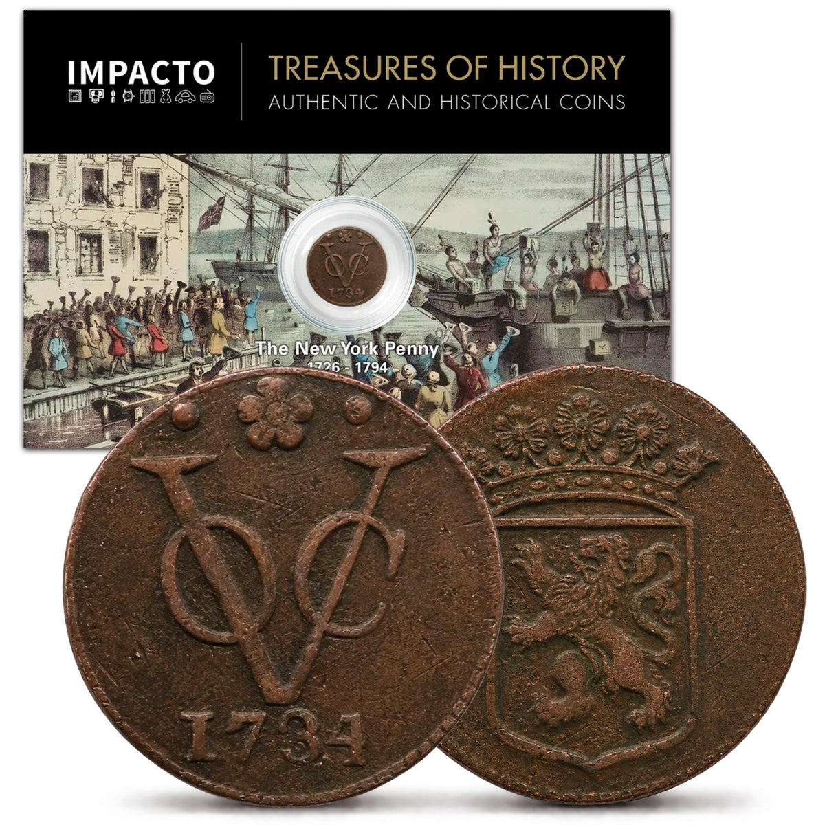 Primer Penny de Nueva York 1726‑1794 – Auténtico Duit Histórico I Pieza Verificada y Certificada