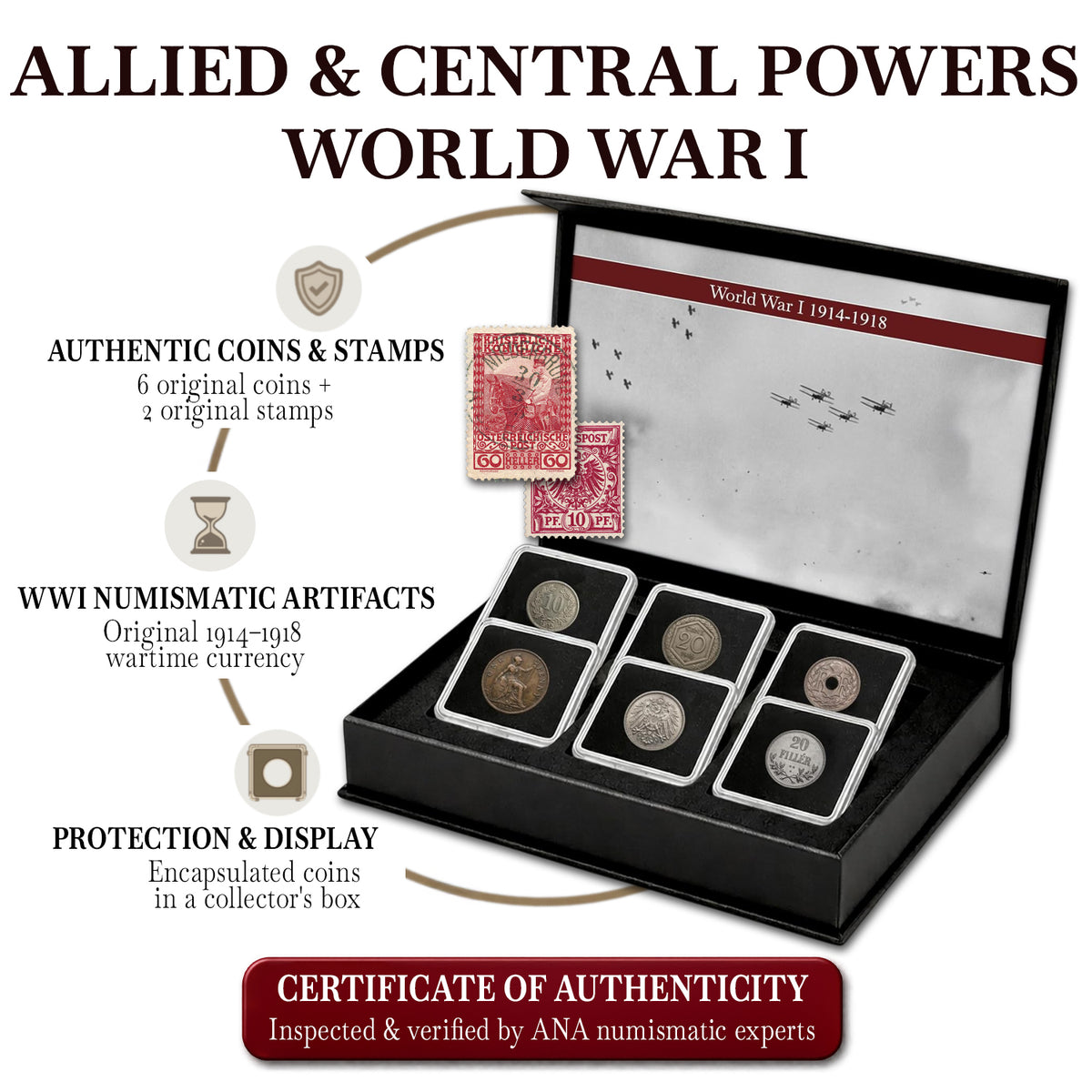 6 monedas auténticas de la Primera Guerra Mundial - (1914-1918) | Certificadas