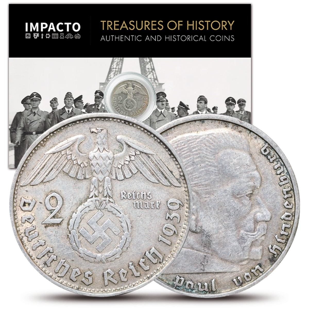 Moneda auténtica de Plata de la Segunda Guerra Mundial - Los 2 Marcos Nazis (1936-1939) | Certificada