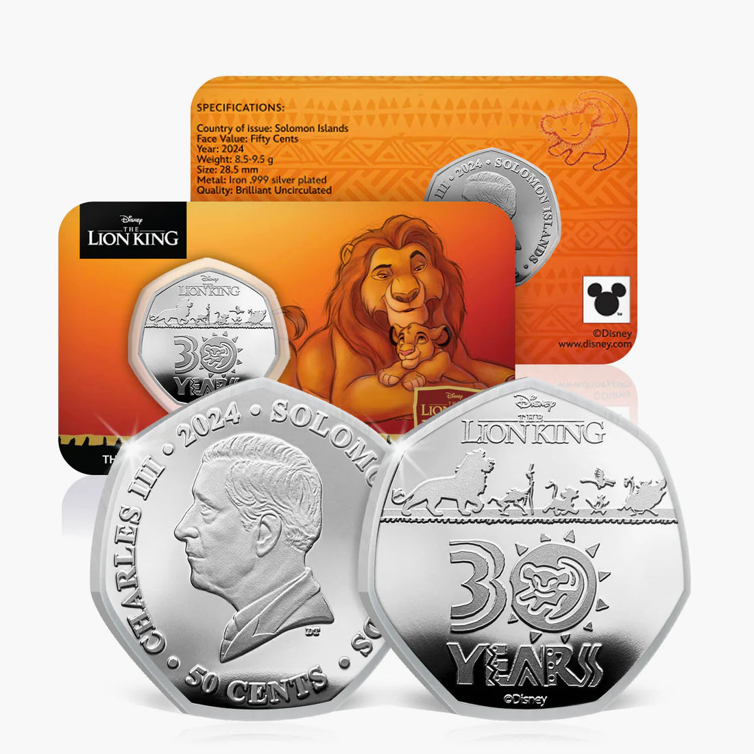 Authentic coin with silver plating - 30th Anniversary of The Lion King 50c Solomon Islands 2024 | Official Product