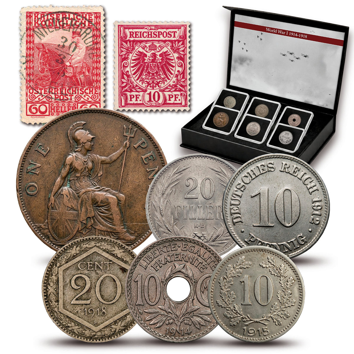 6 monedas auténticas de la Primera Guerra Mundial - (1914-1918) | Certificadas