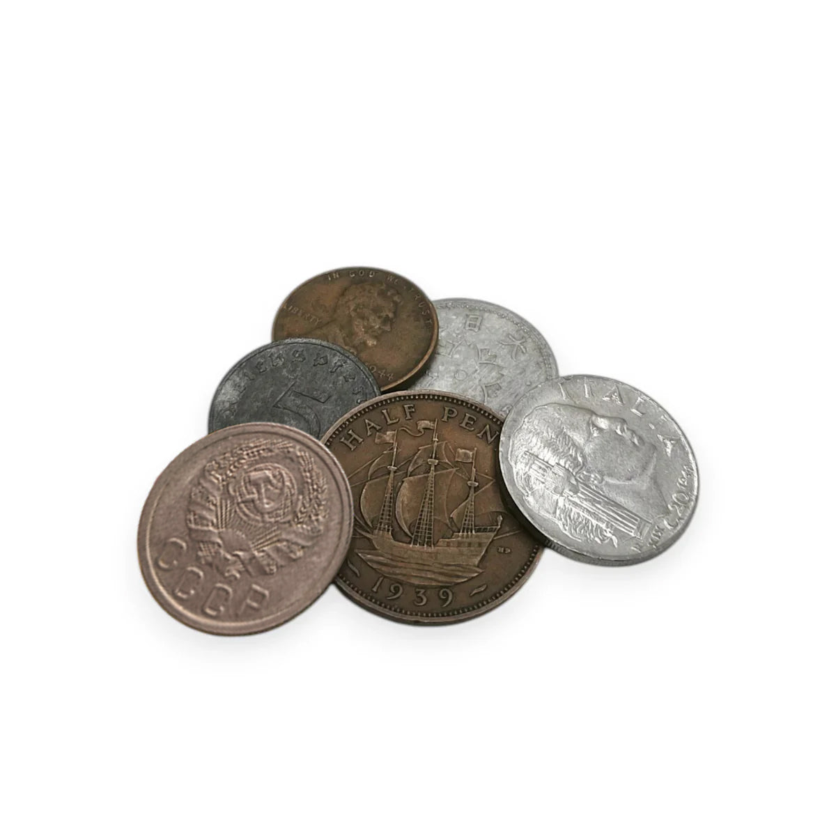 6 monedas auténticas de la Segunda Guerra Mundial - Aliados & Eje (1939-1945) | Certificadas