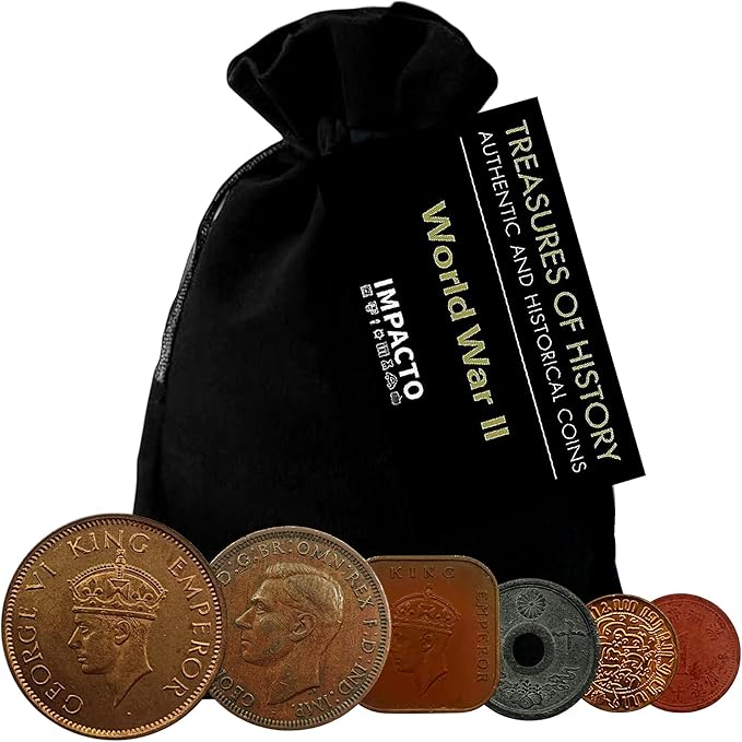6 monedas auténticas de la Segunda Guerra Mundial - Pearl Harbor en bolsa (1938-1945) | Certificadas