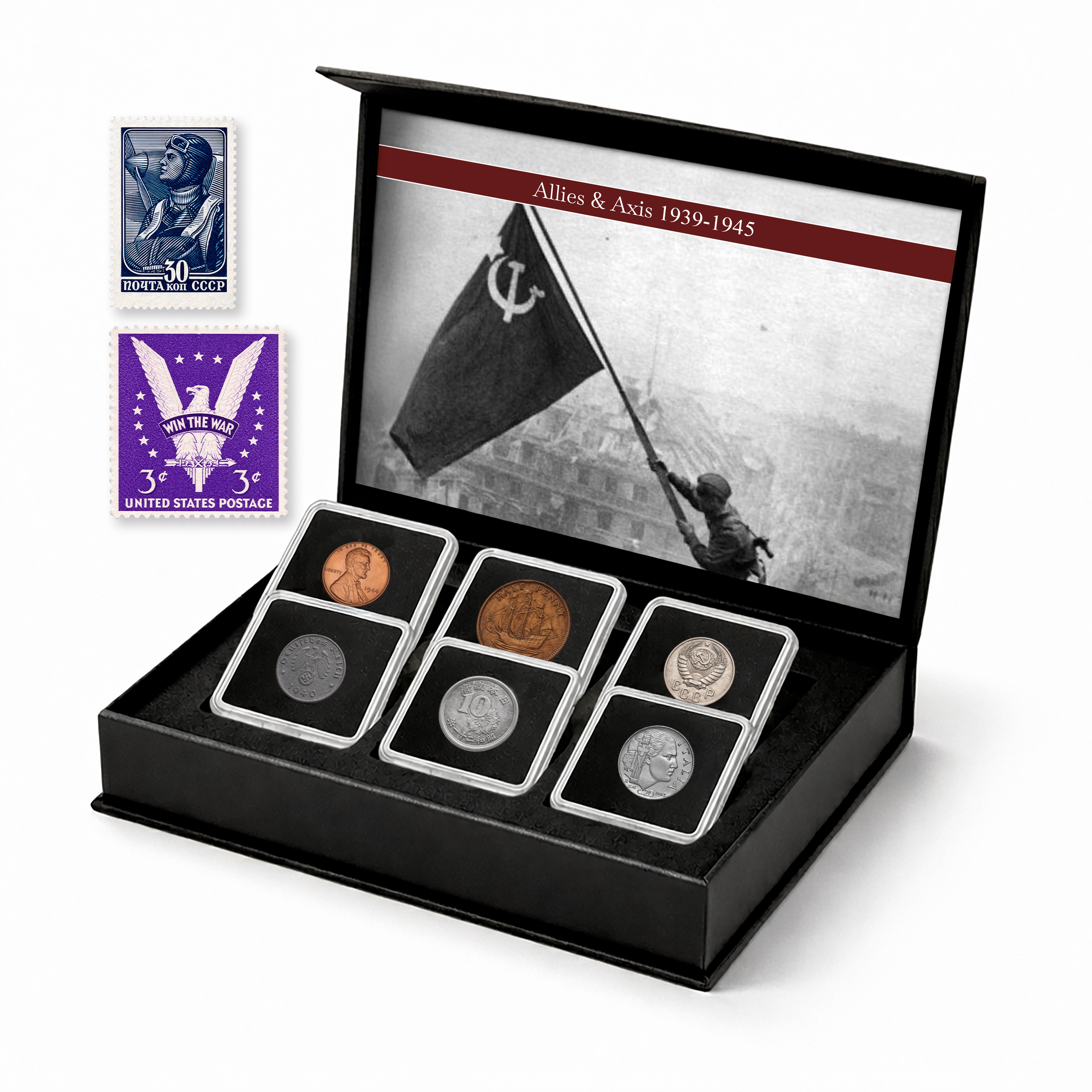6 monete autentiche della Seconda Guerra Mondiale - Alleati e Asse (1939-1945) | Certificate