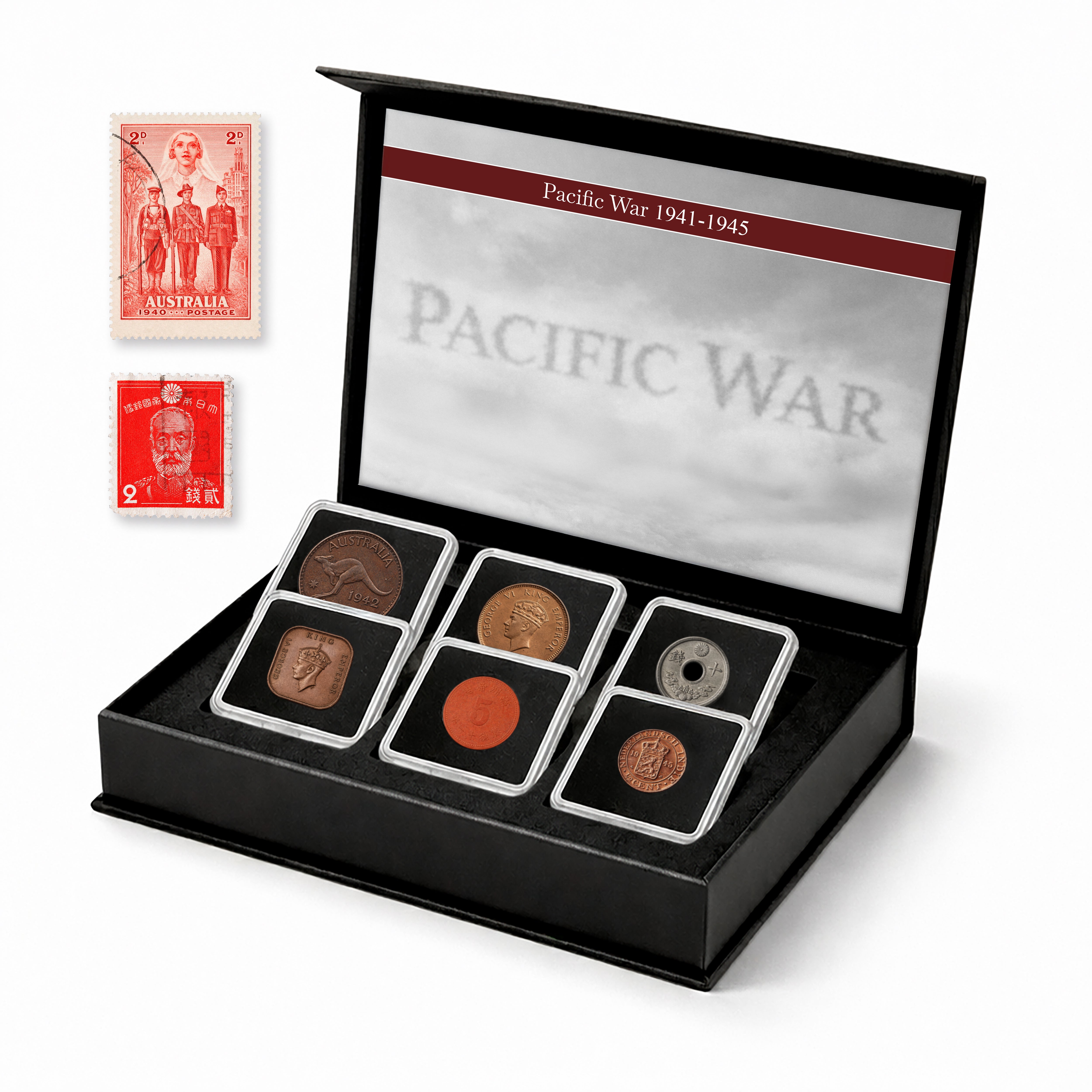 6 monete autentiche della Seconda Guerra Mondiale - La Guerra del Pacifico (1938-1945) | Certificate