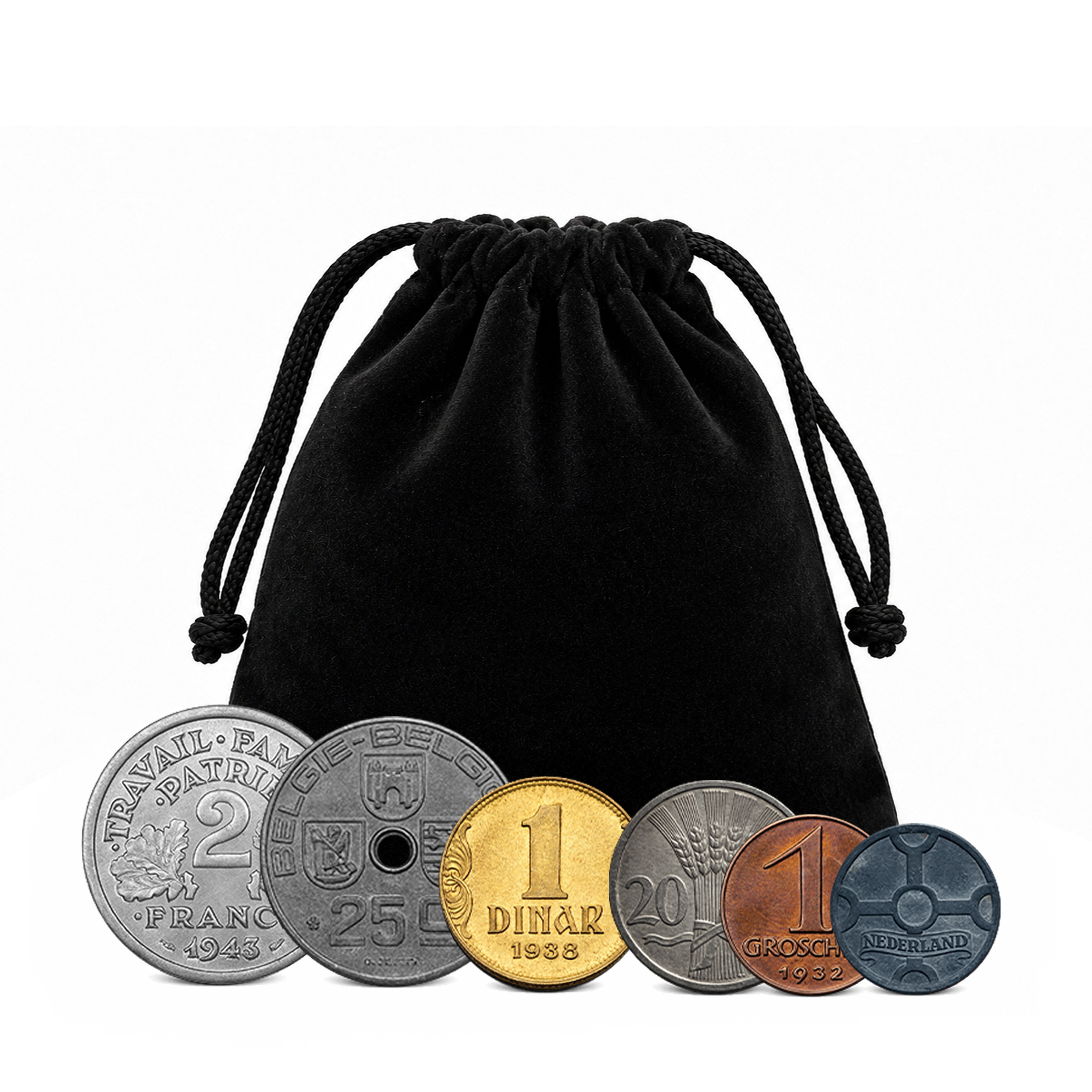 6 authentic World War II coins - Occupied Territories in bag (1925-1945) | Certified
