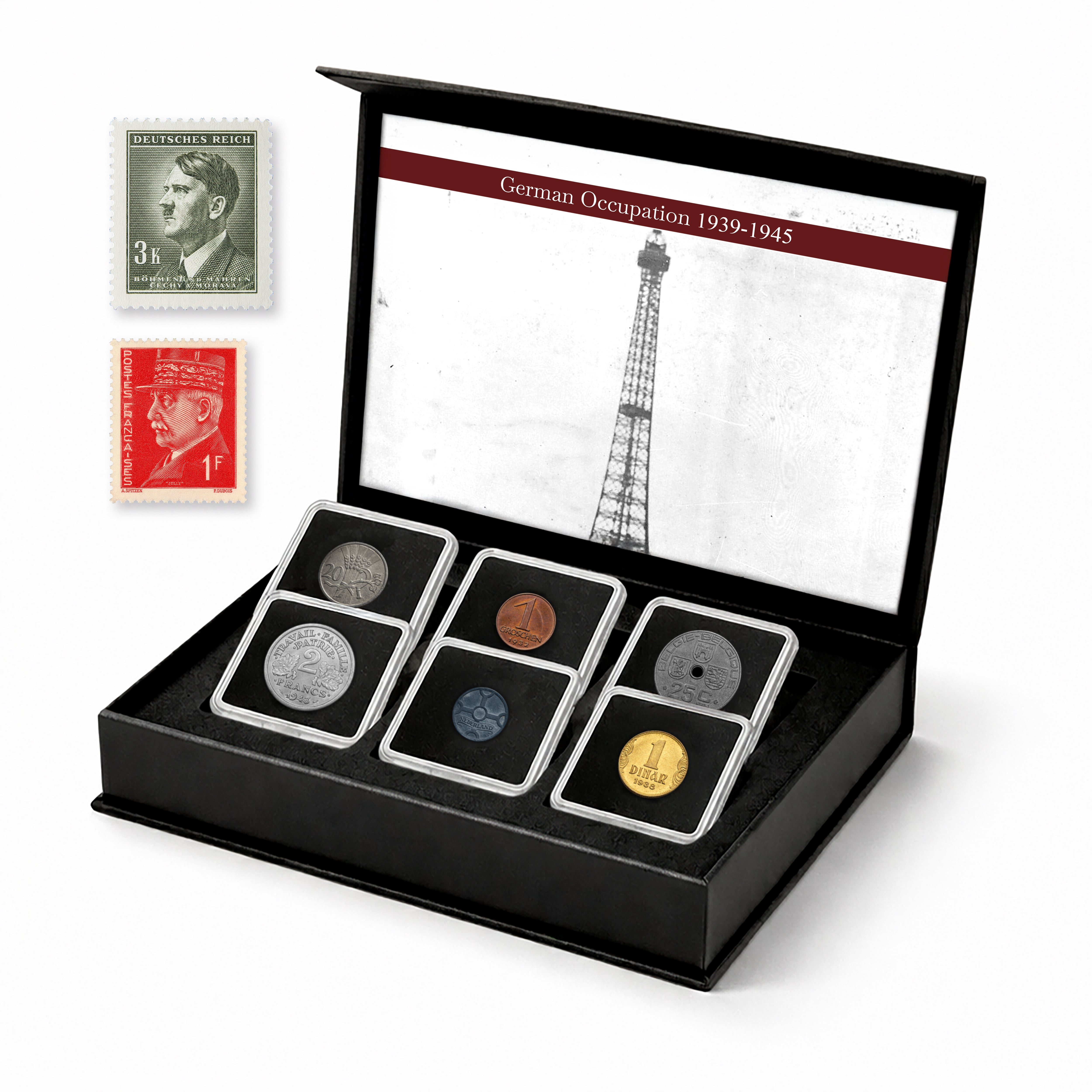 6 monete autentiche della Seconda Guerra Mondiale - Territori occupati (1925-1945) | Certificate