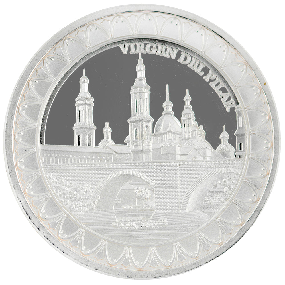 Virgin of Pilar: Commemorative Medal with Silver Plating and Gold Application with Swarovski Crystal