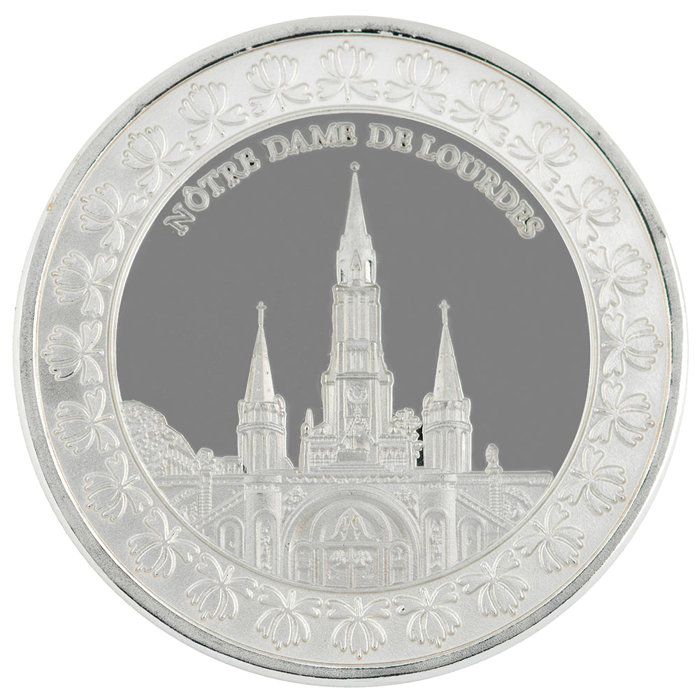 Virgin of Lourdes: Commemorative Medal with Silver Plating and Gold Application with Swarovski Crystal