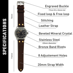 WW2 Military Watch - Vintage Luftwaffe Watch Black, Swiss-Quartz Movement with Genuine Leather Strap and 10 ATM Water Resistant. The Perfect WW2 Memorabilia. Mens Watches for Ever
