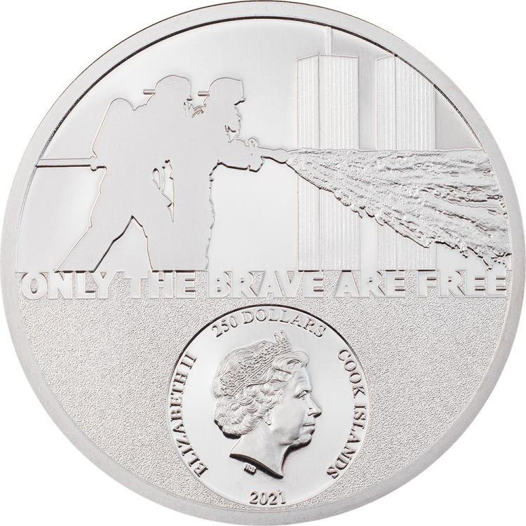 FIREFIGHTER Real Heroes 1 Oz Platinum Coin 250$ Cook Islands 2021
