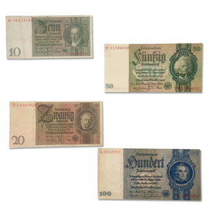 Four WWII German Reichsmark Notes dated 1929, 1929, 1933 and 1935. Certificate of Authenticity included
