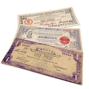 WW2 World Currency - 3 Banknotes Used During The World War 2 by The Guerrilla (Philippines 1941-1945) - The Death Sentence Money, Certificate of Authenticity Included.