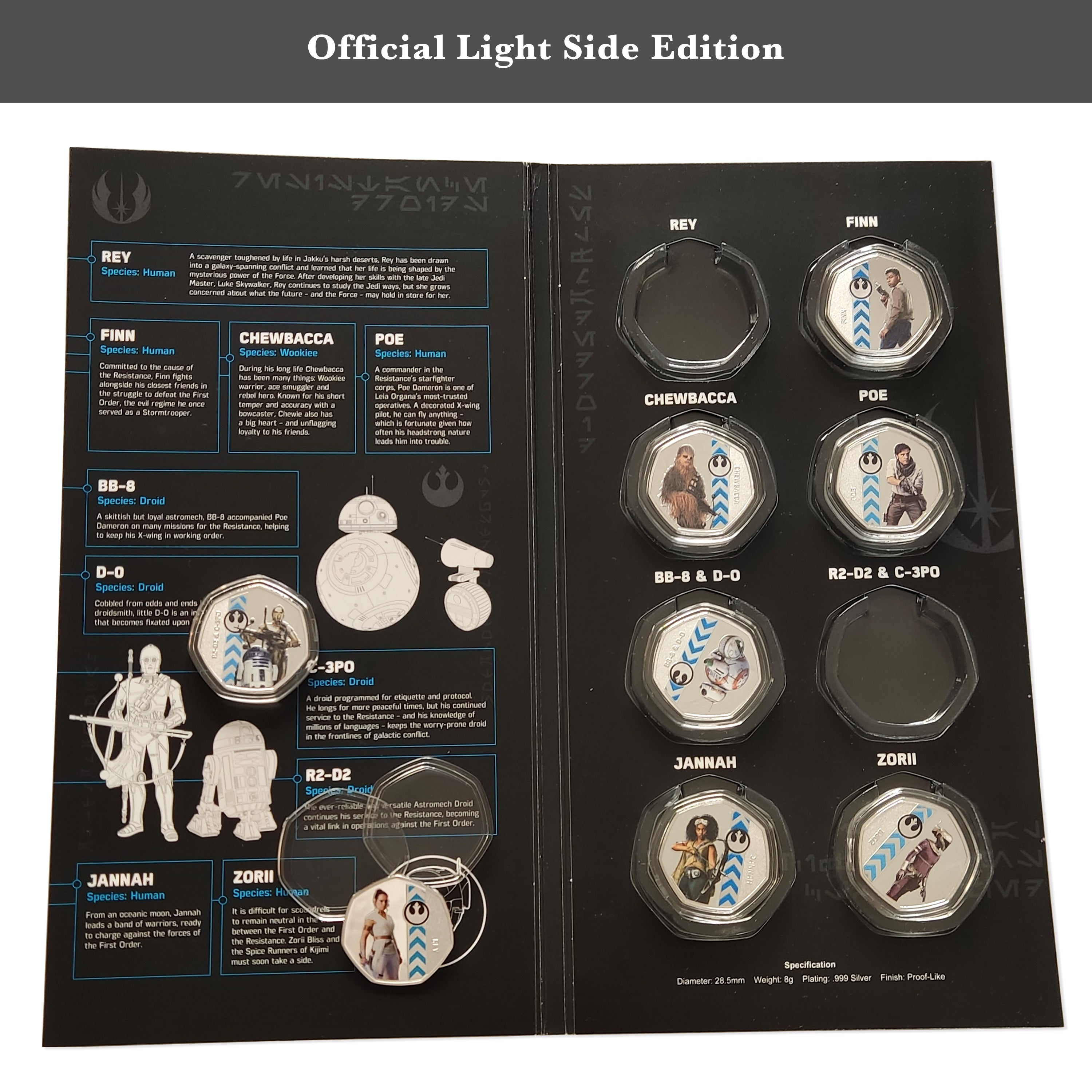 8 authentic silver-plated medals - Star Wars Light Side Collection | Official Product