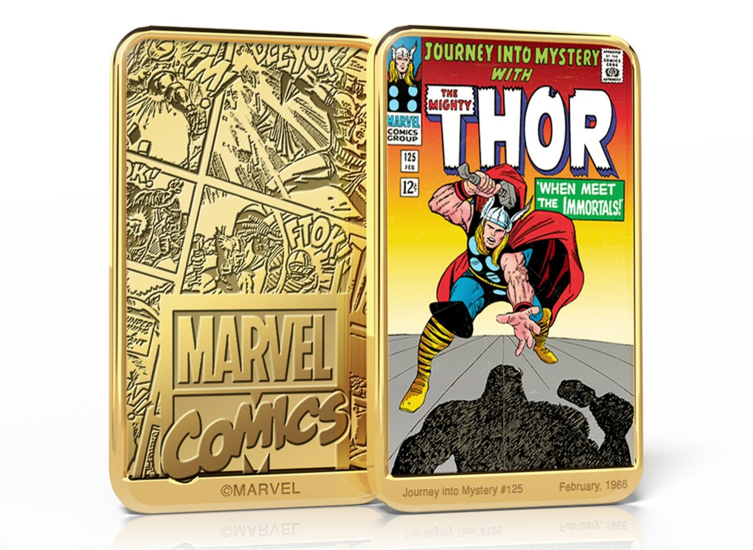 Marvel Comics Thor, Lingote bañado en Oro 24 Quilates - 'When Meet The Immortals' #125