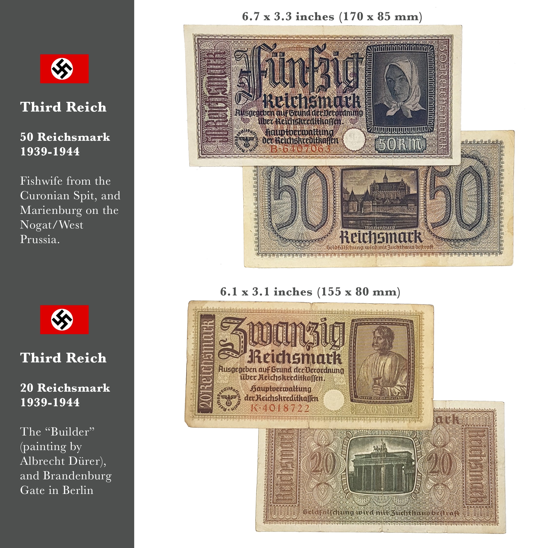 2 authentic World War II banknotes - German Troop Money (1939-1942) | Certificated