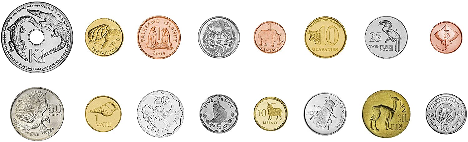16 Original Animal Coins, from 16 Different Countries - Miracles of Nature Animals Collection