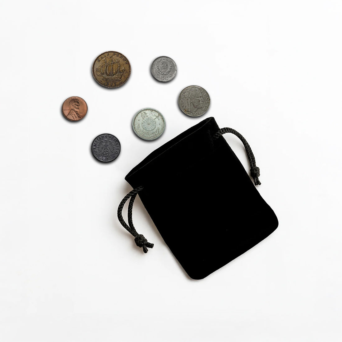 6 monedas auténticas de la Segunda Guerra Mundial - Aliados & Eje en bolsa (1939-1945) | Certificadas