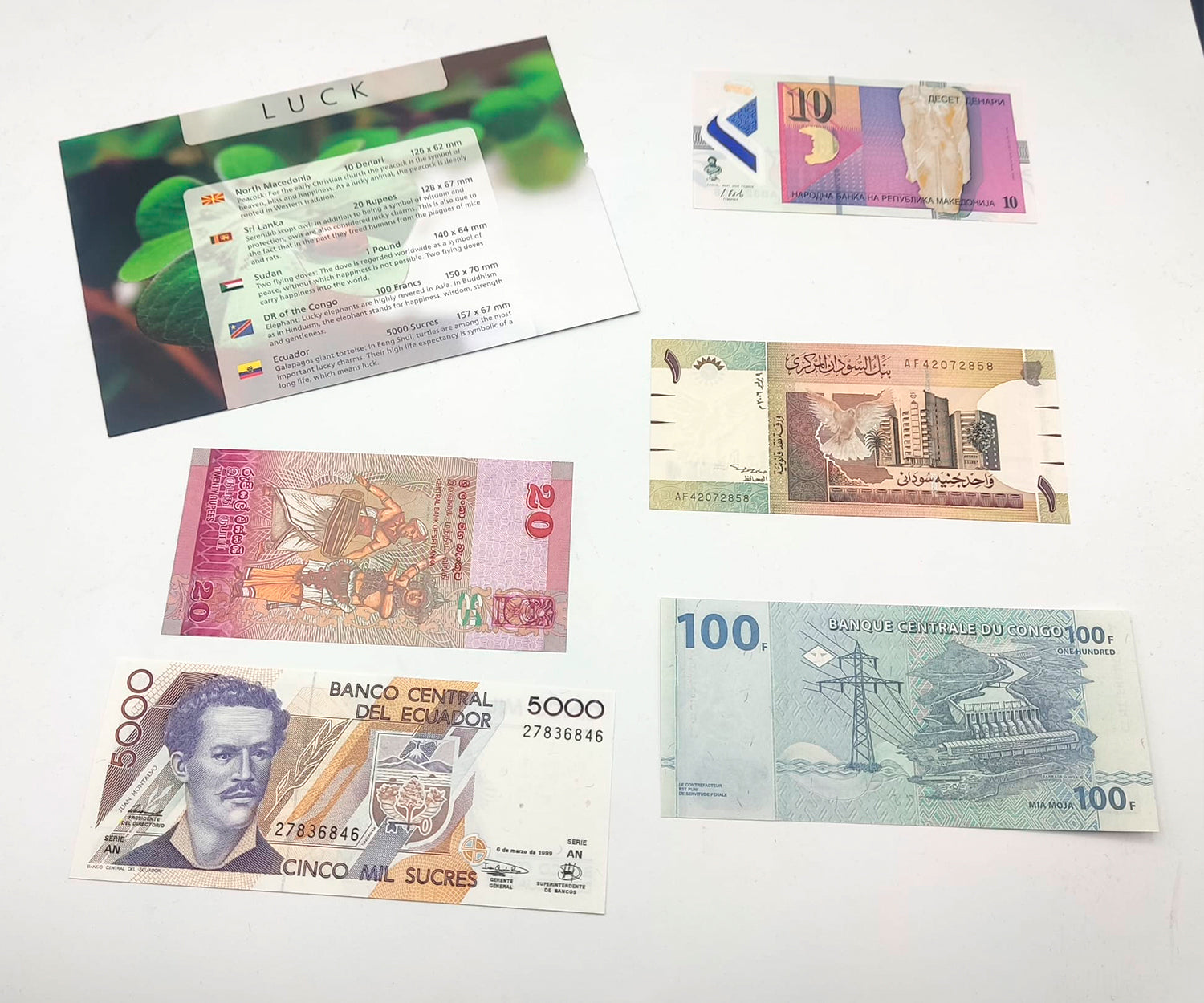 World Banknotes – Collection of 5 Authentic Lucky Notes