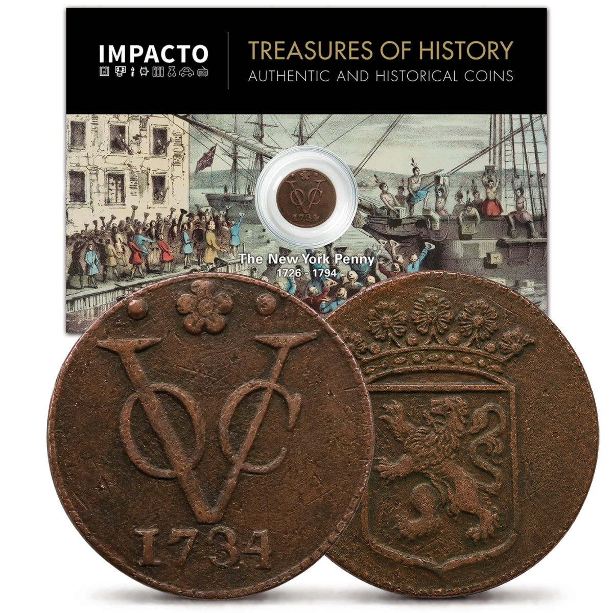 Primer Penny de Nueva York 1726‑1794 – Auténtico Duit Histórico I Pieza Verificada y Certificada