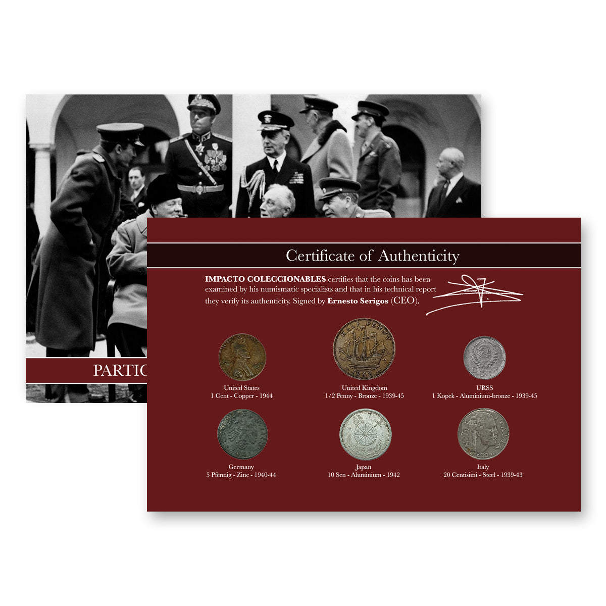 6 monedas auténticas de la Segunda Guerra Mundial - Aliados & Eje (1939-1945) | Certificadas