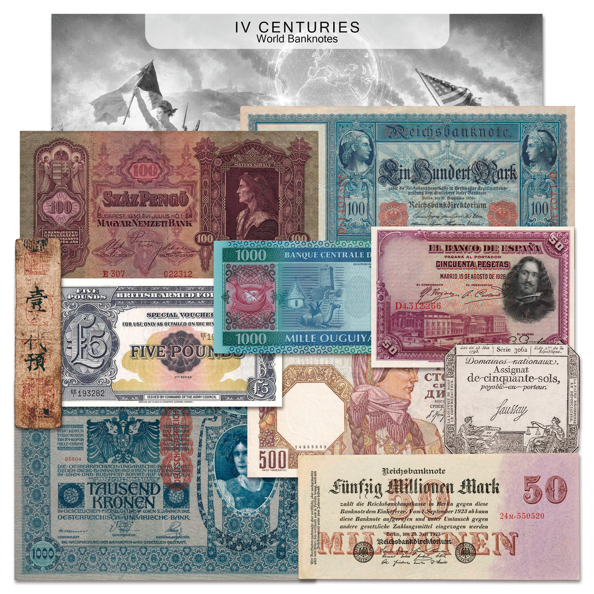 10 billetes auténticos - Colección de 4 Siglos 1792-2014 | Certificados