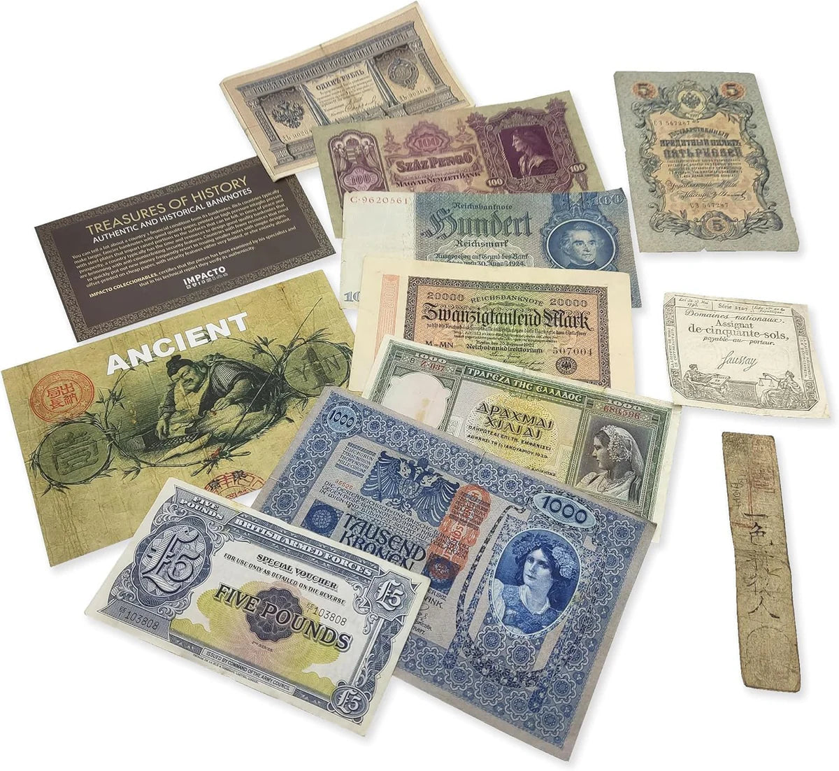 10 banconote autentiche - Collezione di 3 secoli 1792-1958 | Certificati