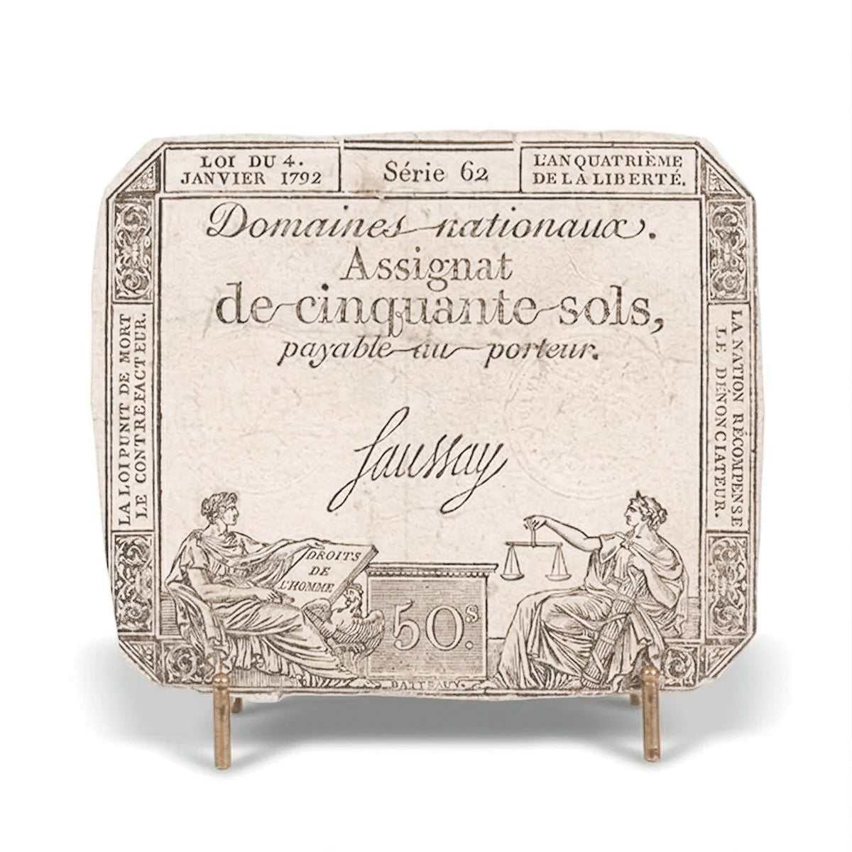 Billete auténtico de la Revolución Francesa 1792 - 1793 | Certificado